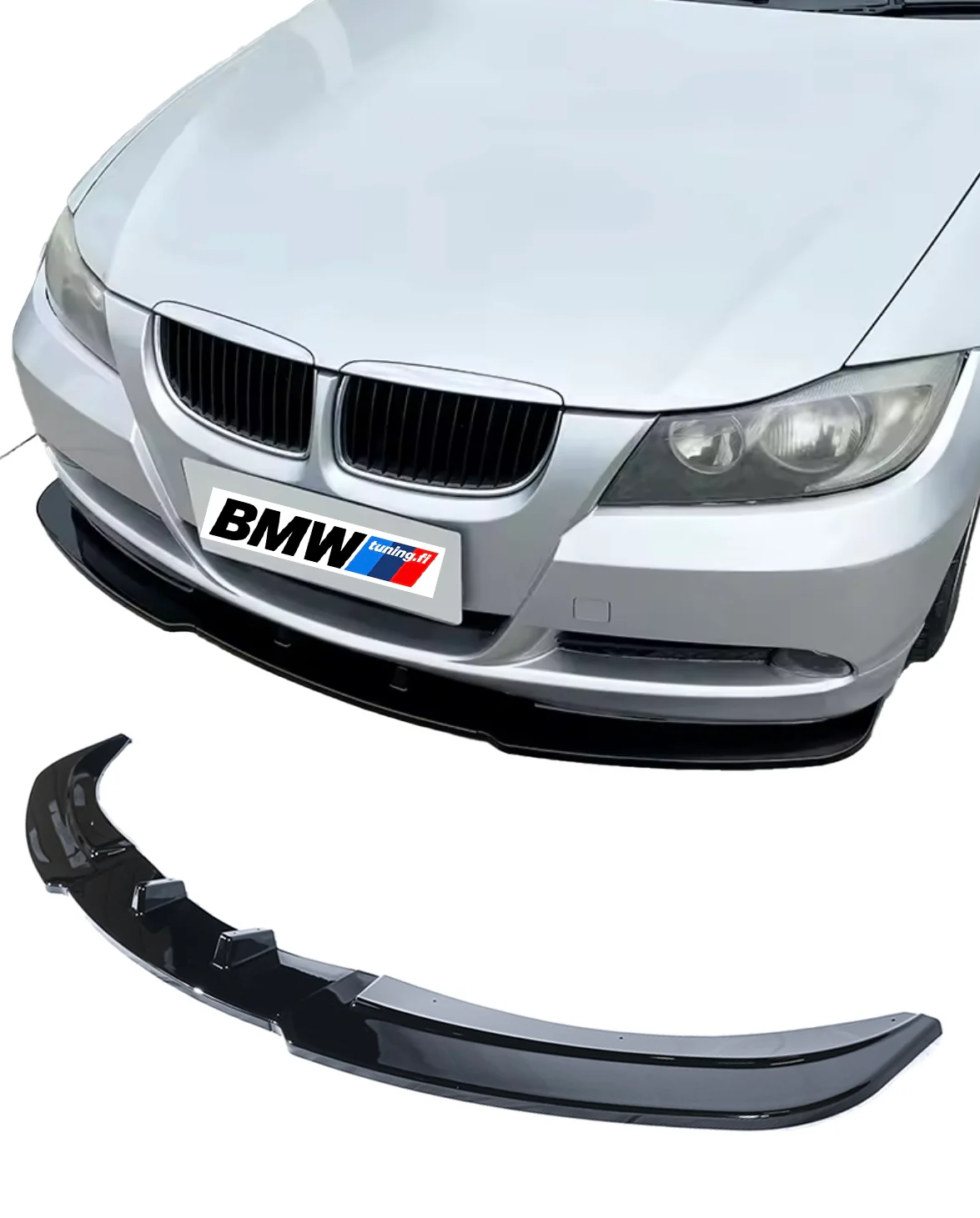 BMW E90 E91 05-08 Etupuskurin lippa kiiltävän musta vakio puskuriin