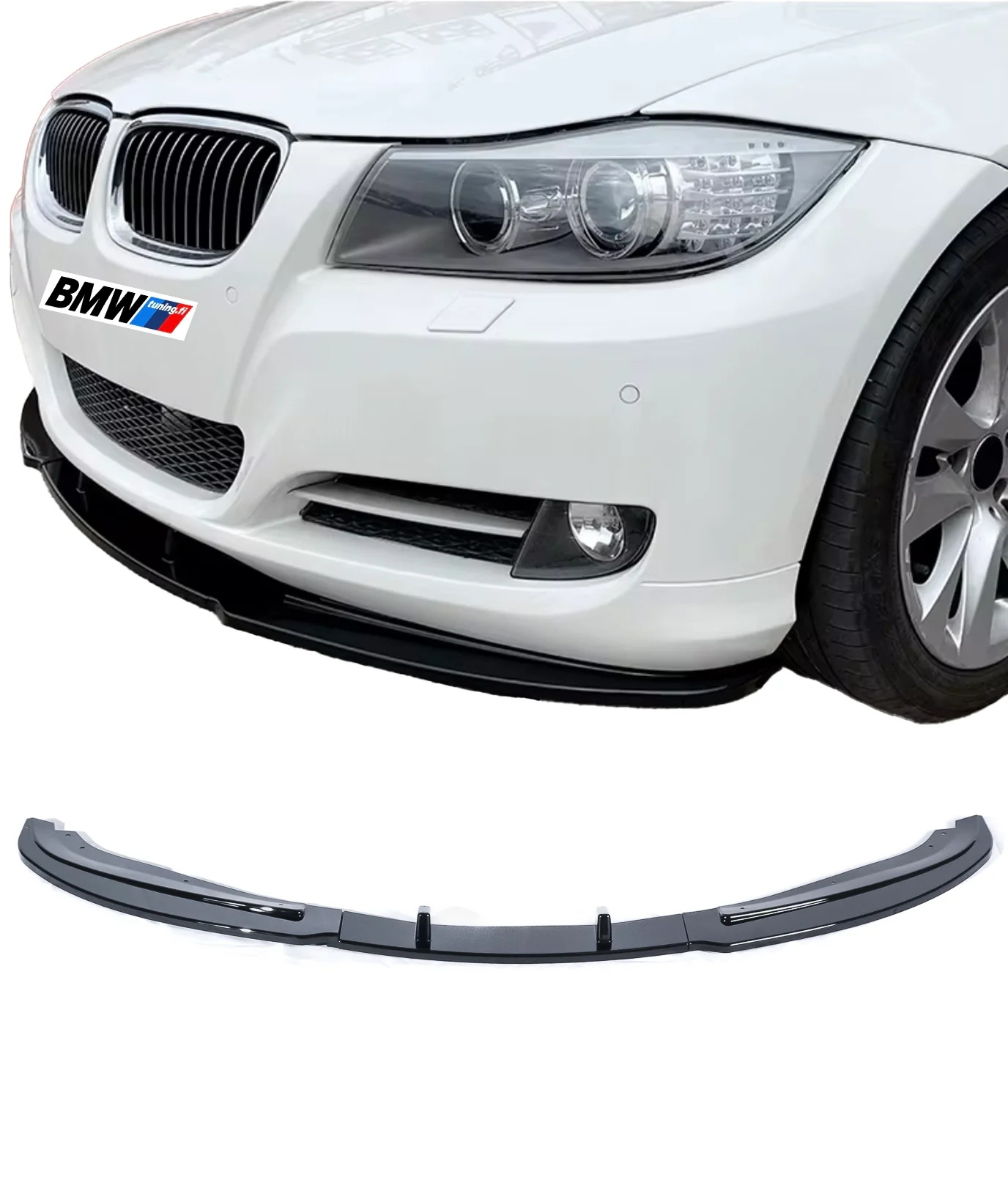 BMW E90 E91 LCI 08-11 Etupuskurin lippa kiiltävän musta vakio puskuriin