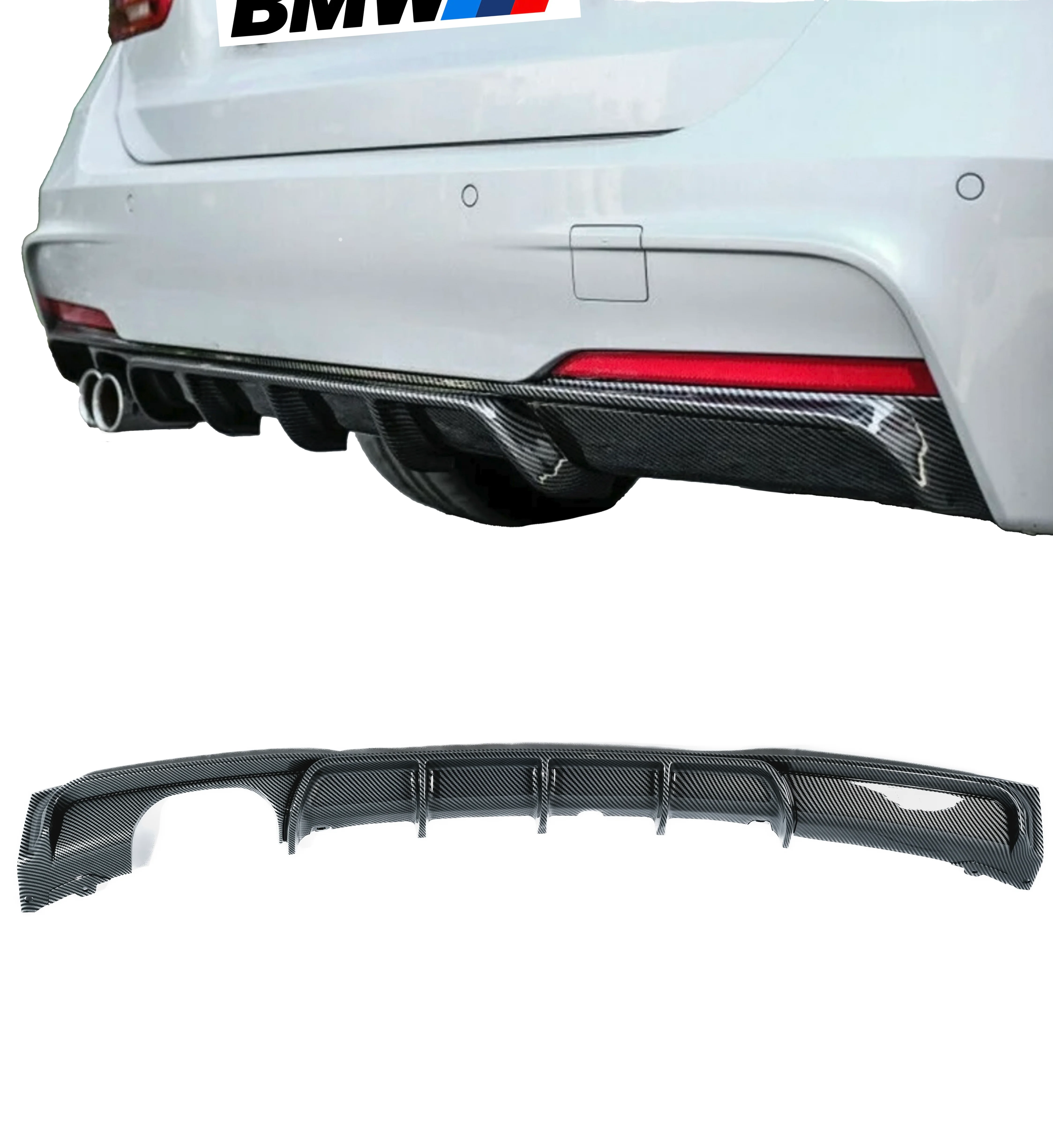 BMW F30 F31 M-Performance diffuusori M-Sport takapuskuriin, carbon look