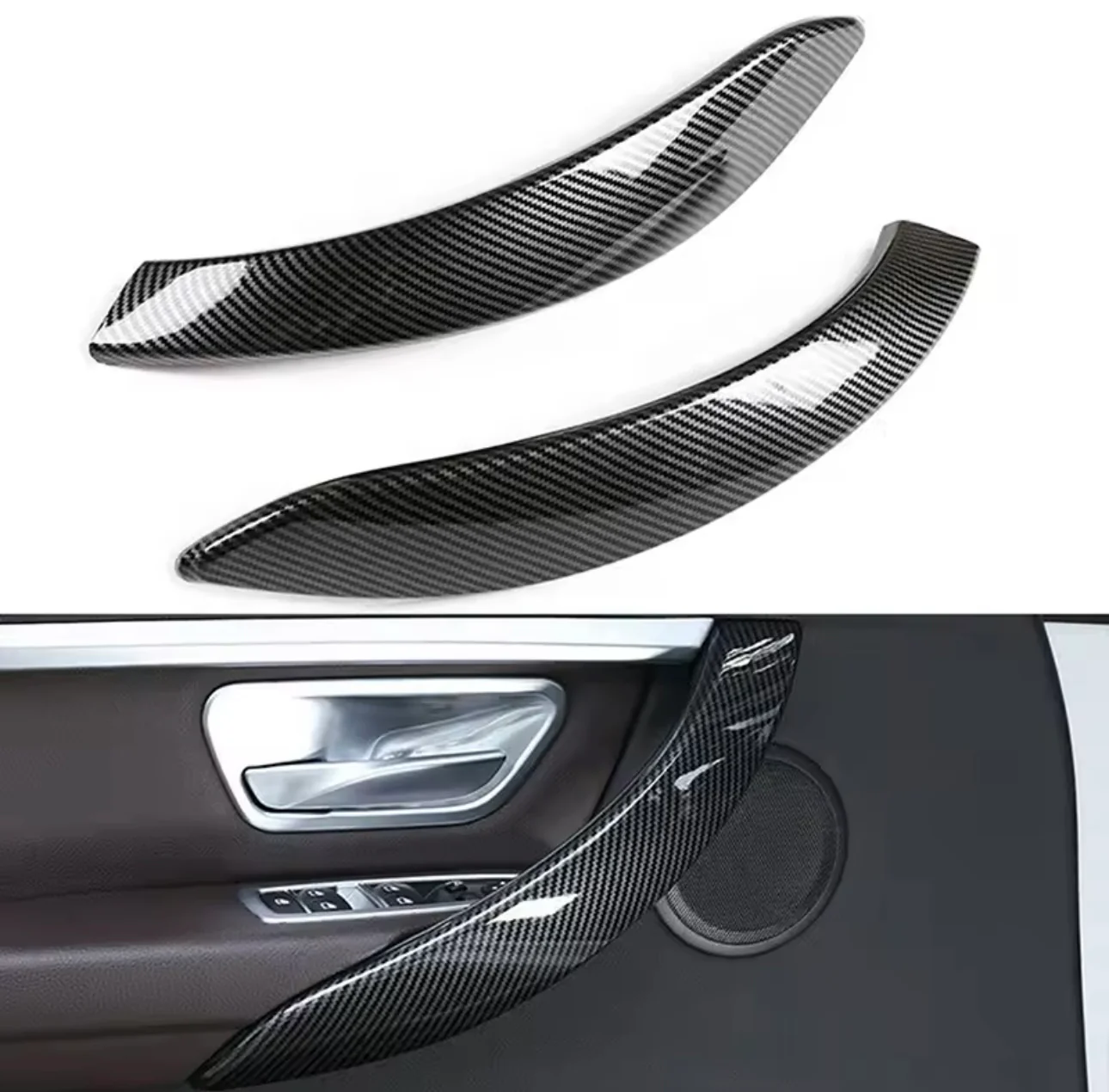 Bmw F30,F31,F32,F33,F36 sisätilan kahvat etupuolille hiilikuitulook. Pari 2kpl