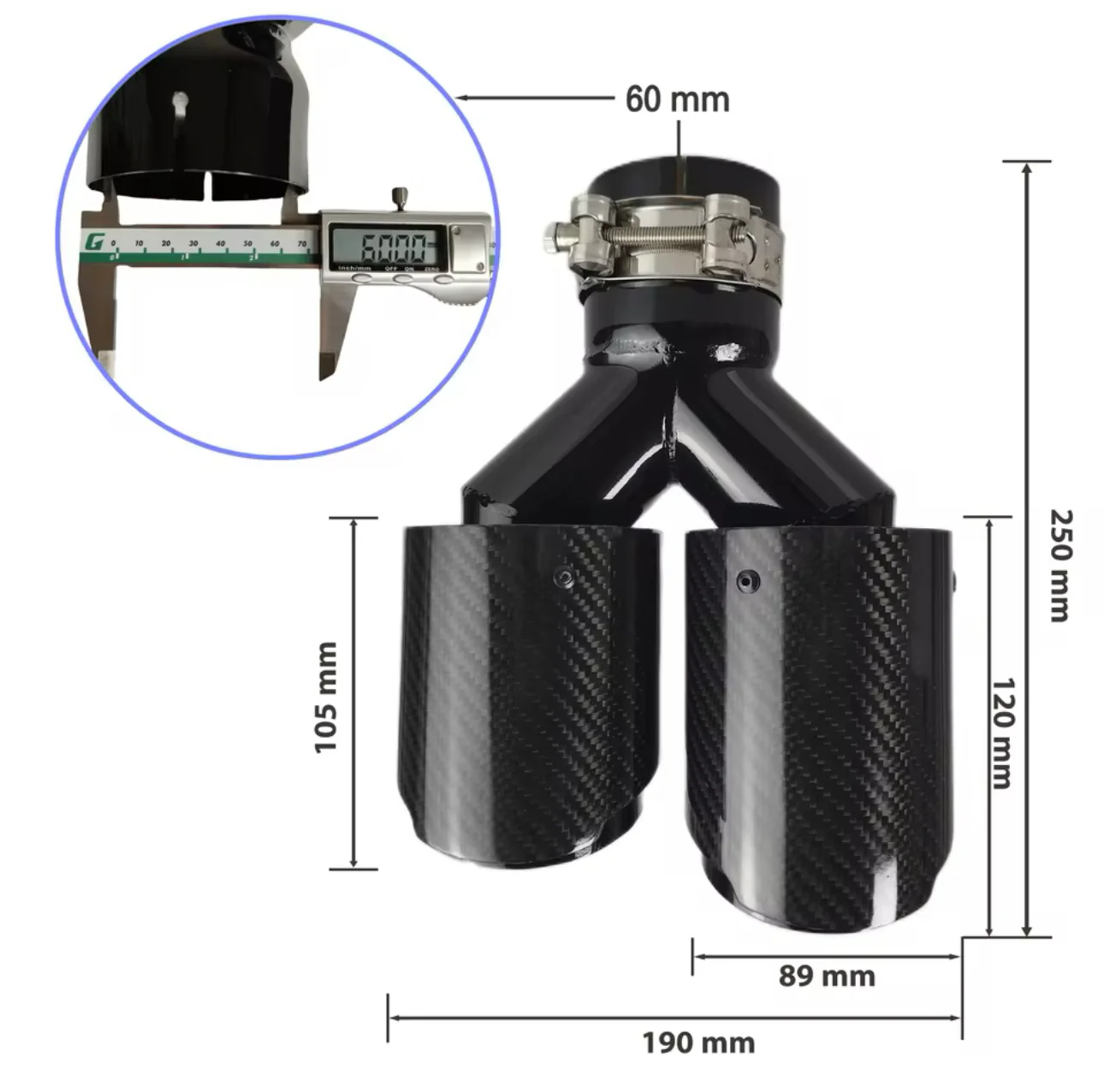 BMW yleismalliset hiilikuitu putkenpäät 2+2 liitos 60mm ulostulo 2x89mm - Image 4