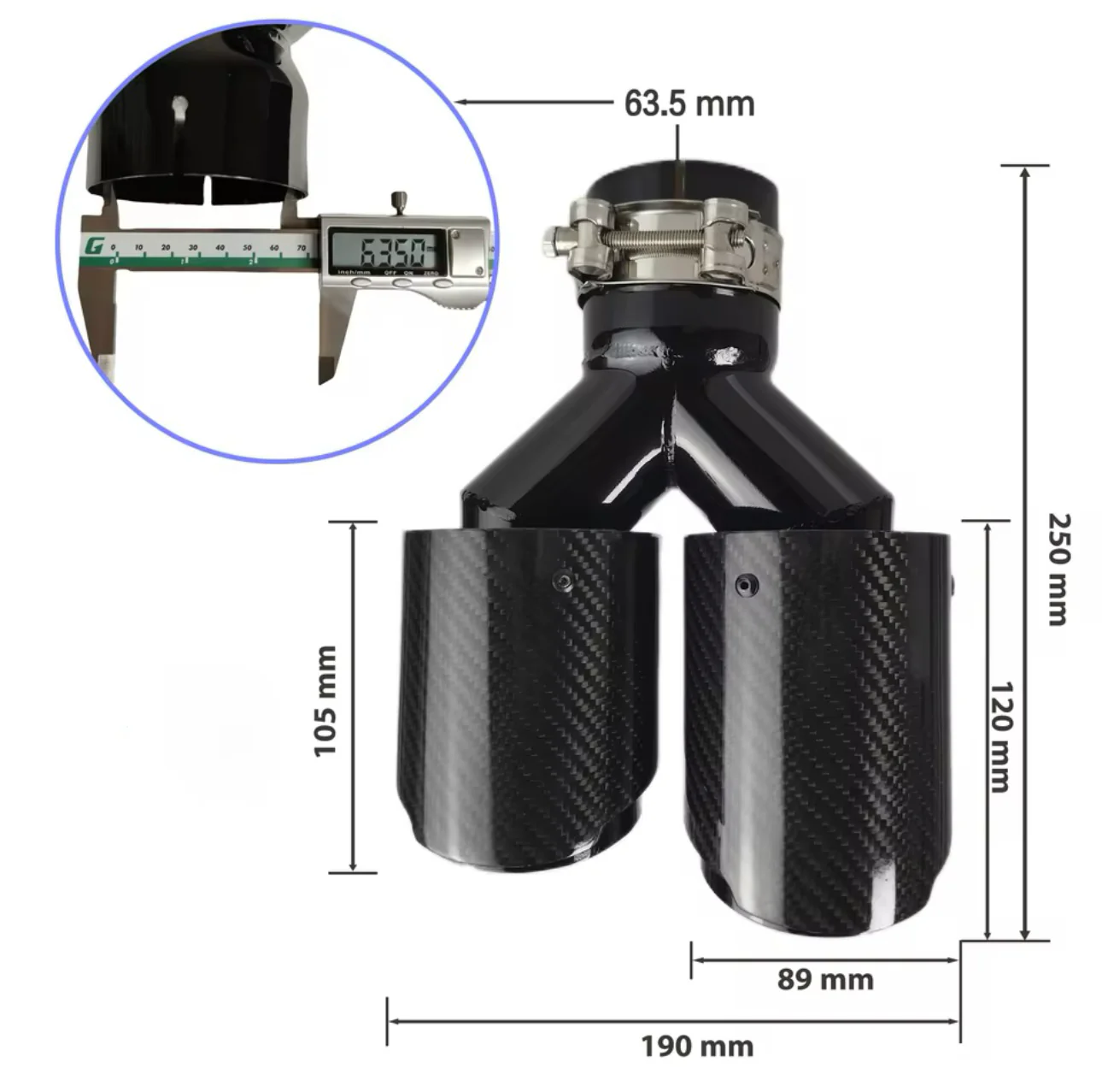 BMW yleismalliset hiilikuitu
putkenpäät 2+2 liitos 63,5mm ulostulo
2x89mm - Image 3